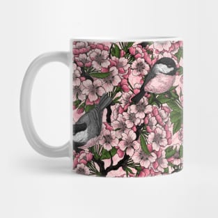 Cherry blossom and chickadees on pink Mug